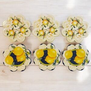 Brandani Italy Set of 6 Ceramic/ Cork Sicilian Coasters Lemon Assorted Designs